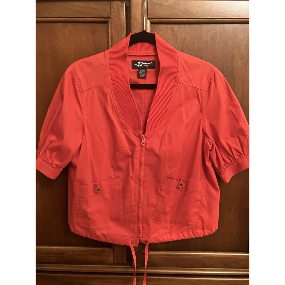 Sharagano Studio Womens Short Sleeve‎ Full Zip Bomber Jacket Large L